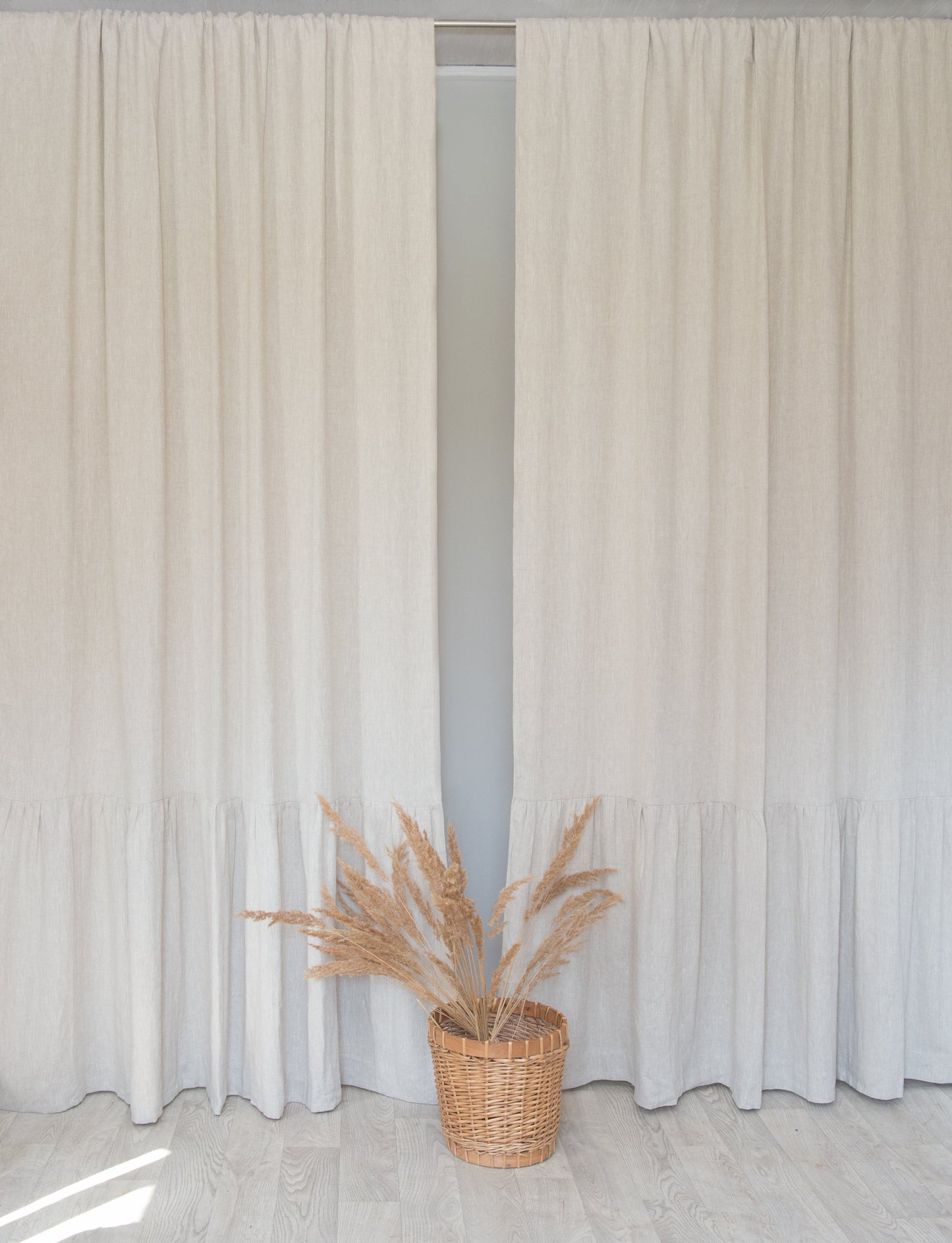 Light Grey linen curtain with ruffles, rod pocket