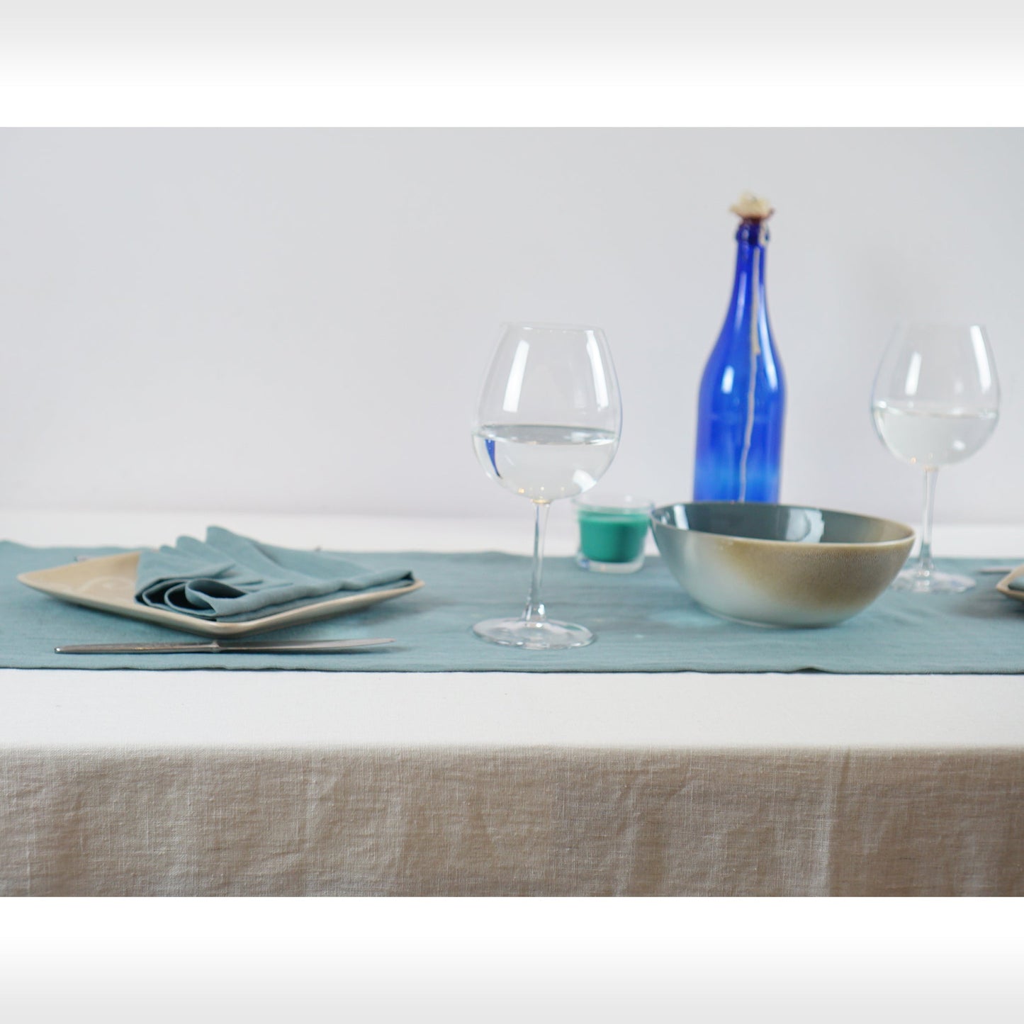 Greyish Mint linen table runner