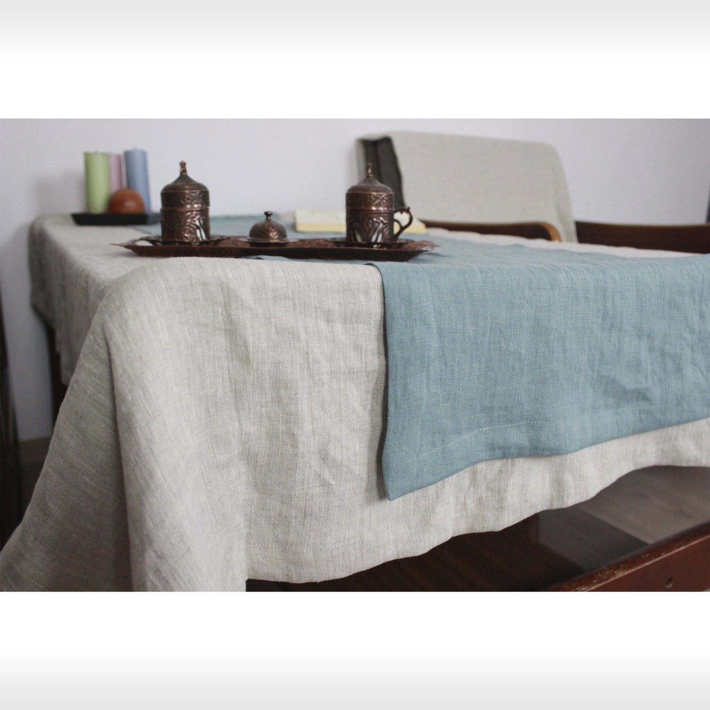 Greyish Mint linen table runner