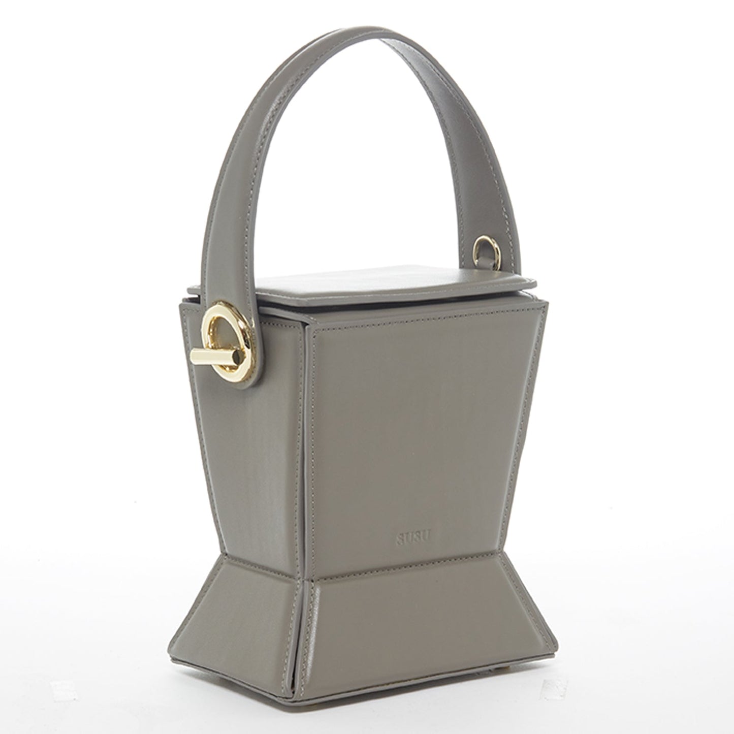 SUSU Grey Leather Bucket Bag Unique Leather Crossbody Purse Women's
