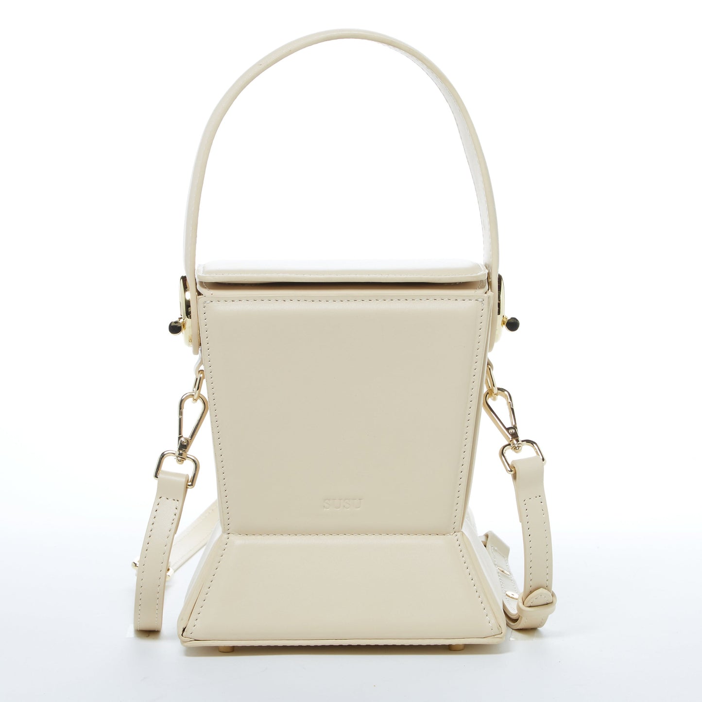 SUSU Cream Leather Bucket Bag Off White Unique Leather Crossbody Purse
