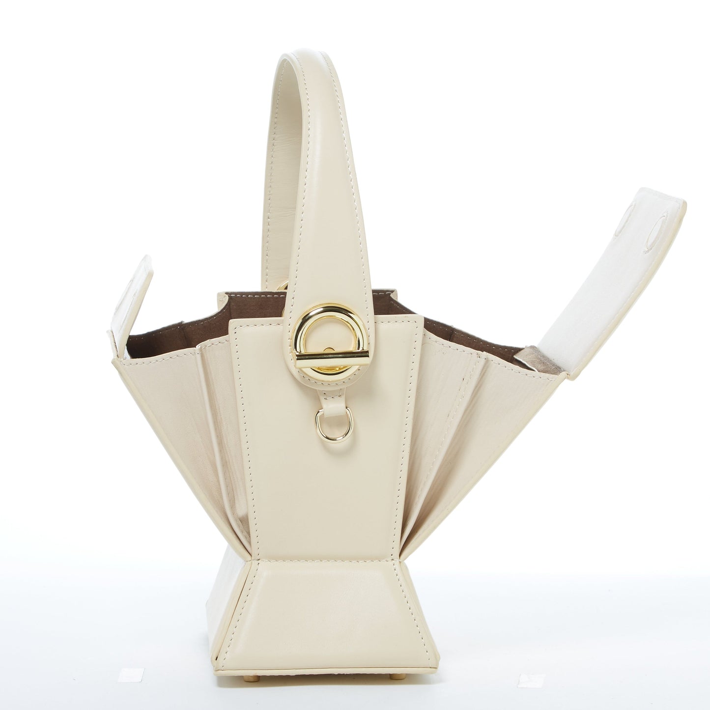 SUSU Cream Leather Bucket Bag Off White Unique Leather Crossbody Purse